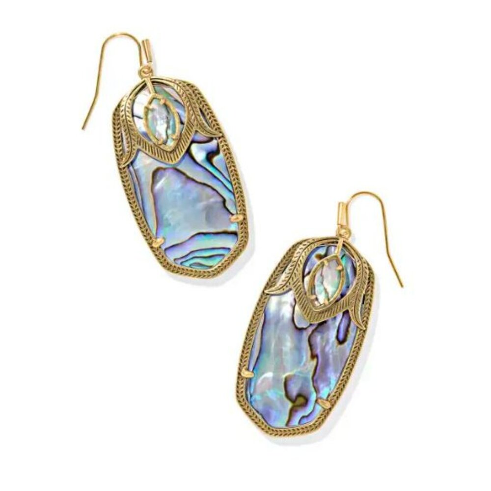 Kendra Scott Yellow Rose Darcy Vintage Gold Drop Earrings in Abalone Mix NWOT